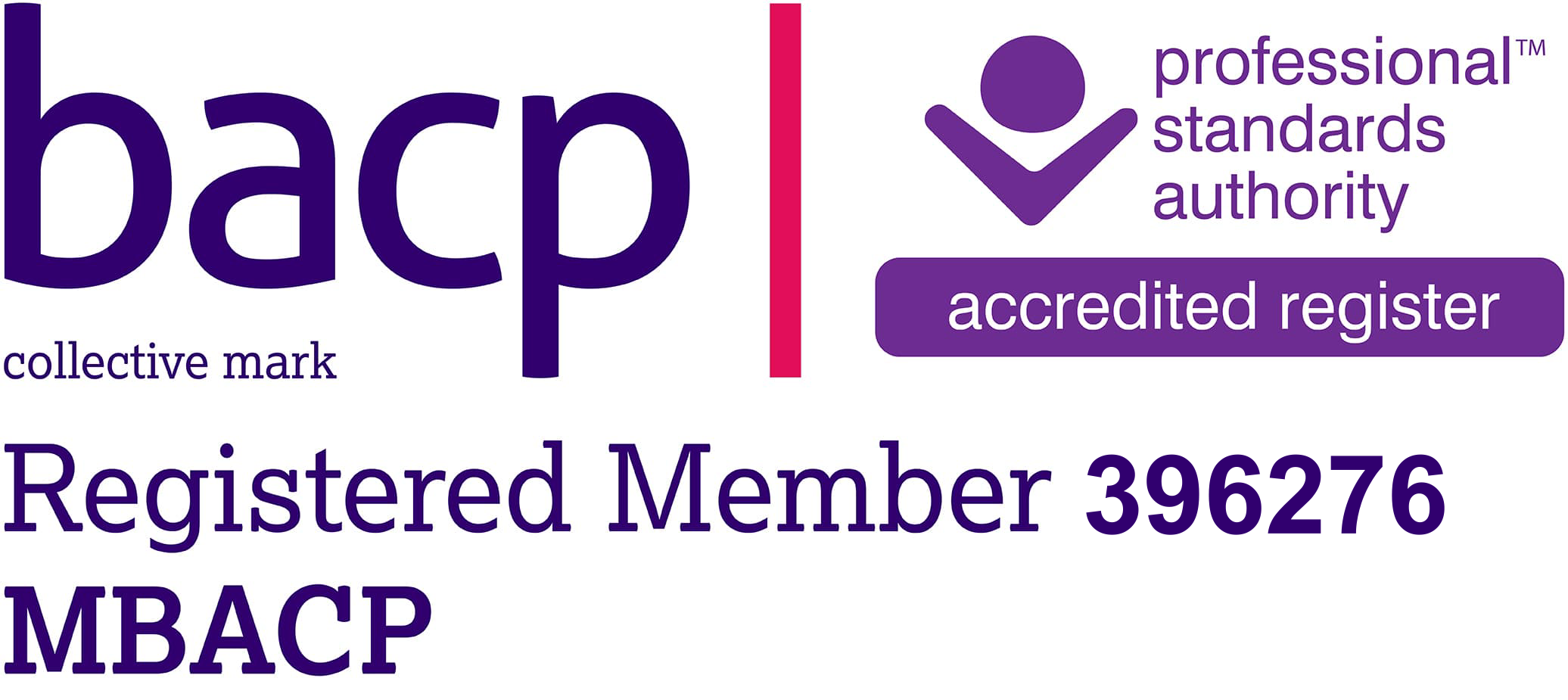 BACP Registered Member 396276, MBACP, on the Professional Standards Authority accredited register
